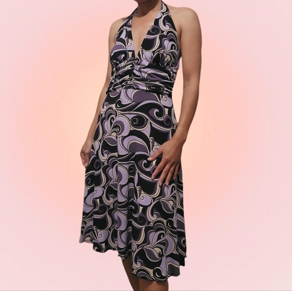 Dressbarn Black and Purple Y2K Halter Top Dress Size 10 - Picture 1 of 5